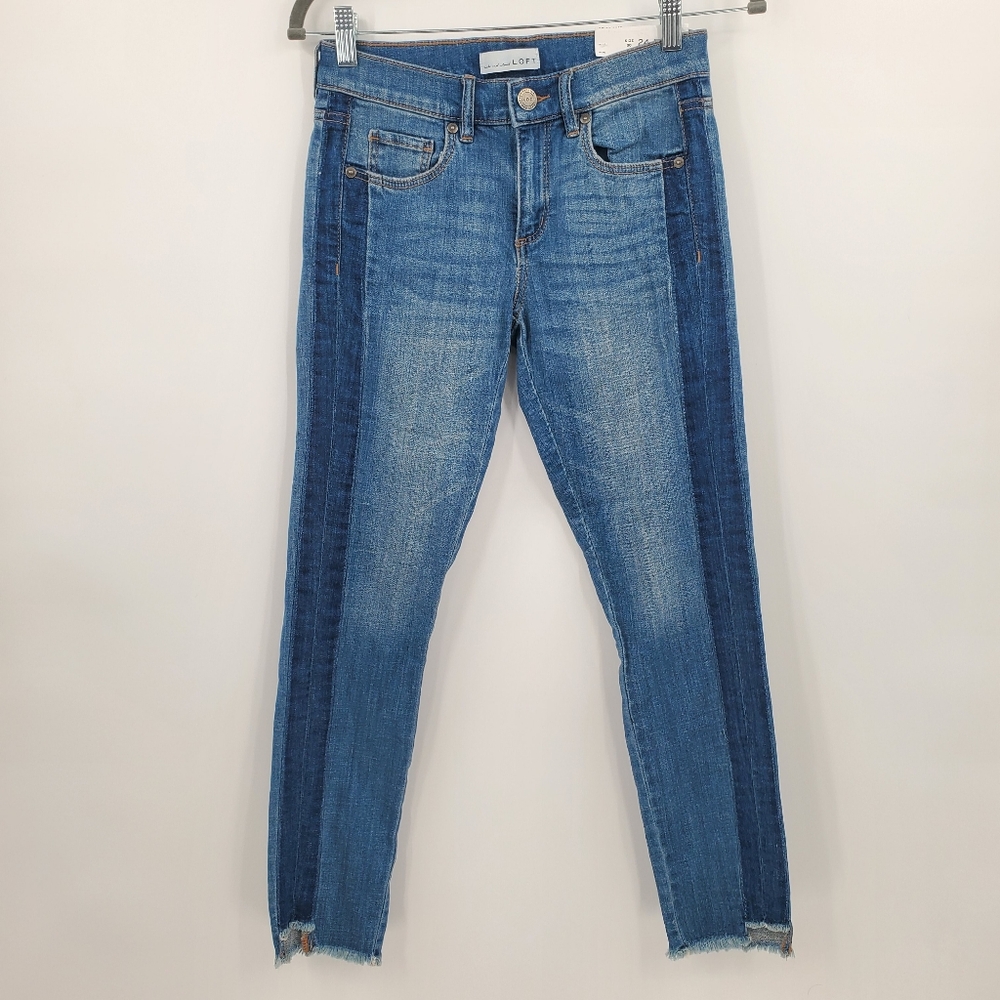 ♧♧ Loft Modern Skinny Jeans Two Tone Raw Hem Size 24/00 NWT